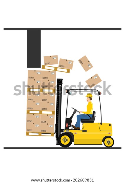 Fork lift truck while working on a white background.\
Vector 
