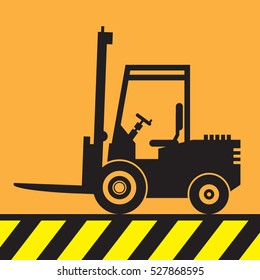 Fork lift truck at work sign or symbol, vector illustration