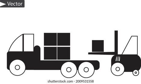 A fork lifter loading boxes on a truck - Logisitcs vector, warehousing illustration 
