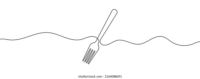 Fork line background. One continuous line drawing of fork. Vector illustration. Fork line icon.