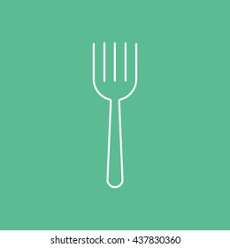 Fork Line Icon On Green Background