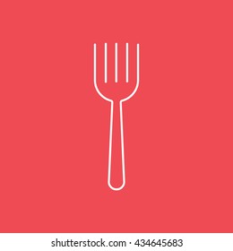 Fork Line Icon On Red Background