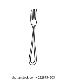 Fork linear doodle, hand drawing sketch isolated on white background. Kitchen tools collection