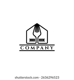 fork logo with house building in flat design style