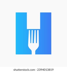 Fork Logo On Letter H With Kitchen and  Restaurant Symbol