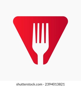 Fork Logo On Letter V With Kitchen and  Restaurant Symbol