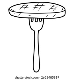 fork and meat illustration hand drawn outline vector