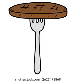fork and meat illustration hand drawn isolated vector