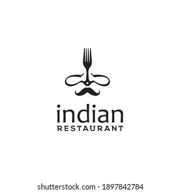 Fork Mustache India Indian Food Restaurant logo design