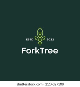 Fork nature leaf food restaurant retro vintage logo design