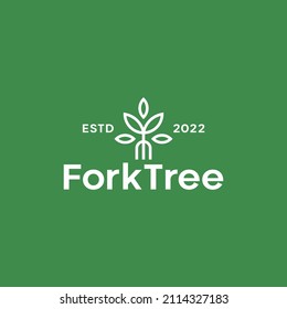 Fork nature leaf food restaurant retro vintage logo design