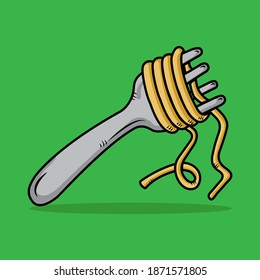 Fork and noodle drawing idea in cute cartoon style. You can edit this image and use it for promotional purposes or interior of a restaurant, cafe, t-shirt or other purposes. Flat vector design.