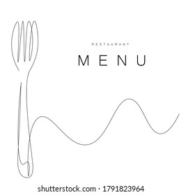 Fork one line drawing on white background. Vector illustration