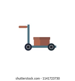 Fork pallet truck with box. Vector isolated on white background.