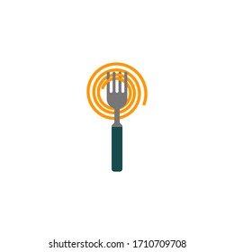 Fork and pasta minimal logo, pasta symbol, italian food, menu element with spaghetti, vector graphic flat symbol