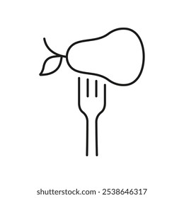 Fork With Pear Line Icon, Healthy Food And Vegan Diet Concept. Nutrition And Wellness, Nutritious Plant-Based Food Choices. Isolated Vector Illustration.