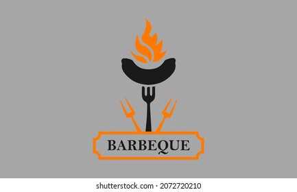 the fork pierced the sausage and the fire was smoldering at the top. flat abstract design logo icon concept