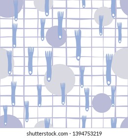 Fork and plate hand draw seamless pattern on stripe background. Simple style Seamless cutlery pattern. Minimal scandinavian design