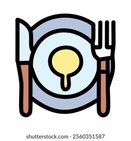 Fork and plate icon. Outline fork and plate vector icon for web design isolated on white background