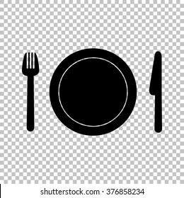 Fork, plate and knife. Flat style icon on transparent background