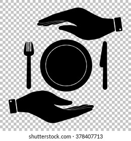 Fork, plate and knife. Flat style icon vector illustration.