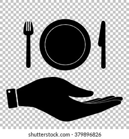 Fork, plate and knife. Flat style icon vector illustration.