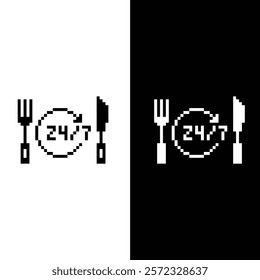 fork plate knife icon 8 bit 24 7 food, pixel art   game  restaurant logo template food company.