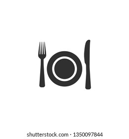 Fork, plate and knife icon in simple design. Vector illustration