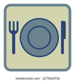 FORK, PLATE AND KNIFE. ICON. VECTOR ILLUSTRATION