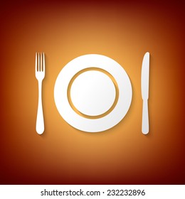 Fork, plate and knife on abstract vintage background vector illustration