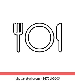 Fork, plate and knife vector icon, cutlery symbol. Simple, flat design for web or mobile app