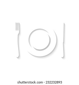 Fork, plate and knife vector illustration