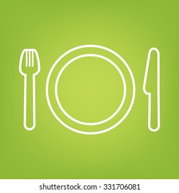 Fork, plate and knife vector illustration. line icon