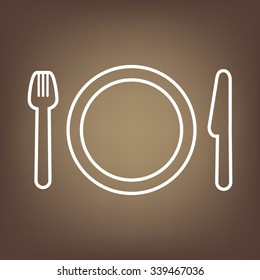 Fork, plate and knife vector illustration. line icon