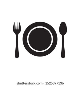 Fork, plate and spoon icon in trendy outline style design. Vector graphic illustration. Suitable for website design, logo, app, and ui. Editable vector stroke. EPS 10.