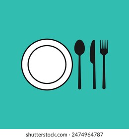 Fork plate spoon and knife vector illustration. Food serving sign icon logo tableware Vector Image.