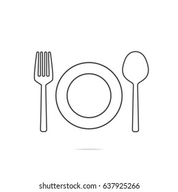 Fork plate spoon line icon vector