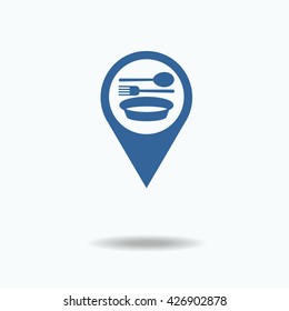 fork , plate, spoon map pin icon, map pointer, vector illustration eps 10. Flat icon, One of set web icons. food icon