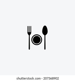 Fork, plate and spoon vector illustration. Cutlery