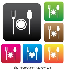 Fork, plate and spoon vector illustration. Cutlery