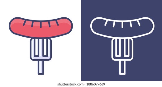 fork pricked hot dogs with Pan Filled Line and Outline for your website design, icon, logo, app. Vector Premium EPS10