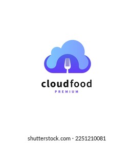 diseño del logotipo del restaurante de horquilla con icono de computación en nube