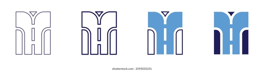 Fork road icon in 4 different styles. Thin Line, Line, Bold Line, Duotone. Duotone style. Editable stroke.