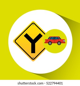 fork road sign sedan red vector illustration eps 10