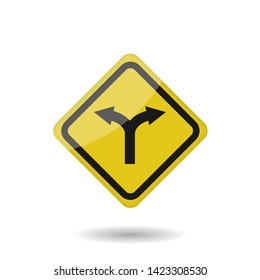 Fork in the road sign. Warning icon, Vector illustration