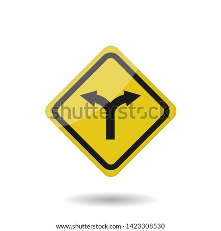 Fork in the road sign. Warning icon, Vector illustration