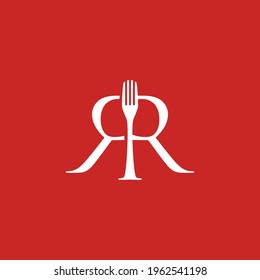 fork rr double r letter mark fork food restaurant logo vector icon illustration