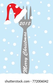 fork in santa claus cap in snowflakes