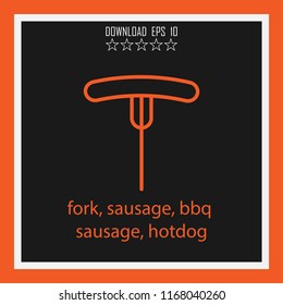 fork, sausage, bbq sausage, hotdog  vector icon