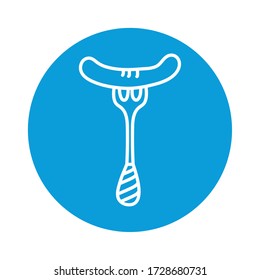 fork with sausage block style icon design, food eat restaurant and menu theme Vector illustration